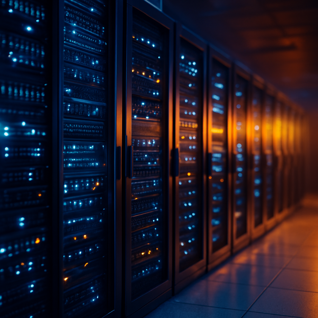 Close-up of server racks and circuitry