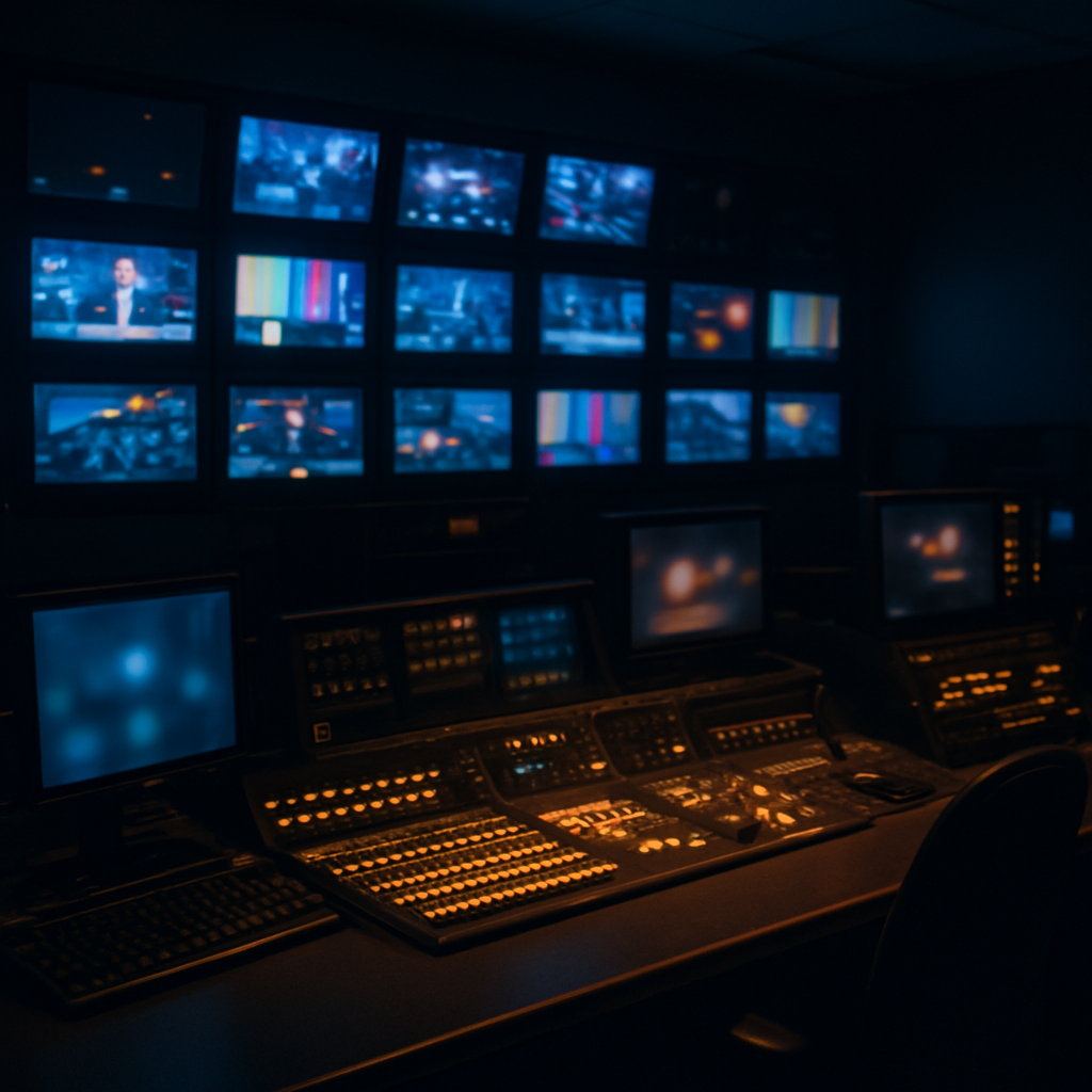 Modern broadcast studio control room